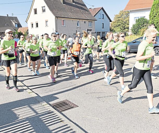 Die grünen Lauf-geht‘s-Shirts dominierten im vergangenen Jahr beim Halbmarathon im Bottwartal.Foto: Jürgen Weber