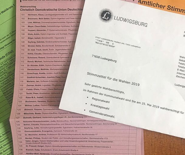 Die Stimmzettel nennen mit „26. Mai“ das richtige Datum für die Wahlen, im beigelegten Brief ist der Termin falsch. Foto: Masha Werner
