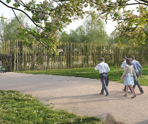 Rundum begrünt und lichtdurchflutet: So könnte ein Parkdeck im neuen Walckerpark aussehen. Visualisierung und Lageplan unten: Stadt Ludwigsburg