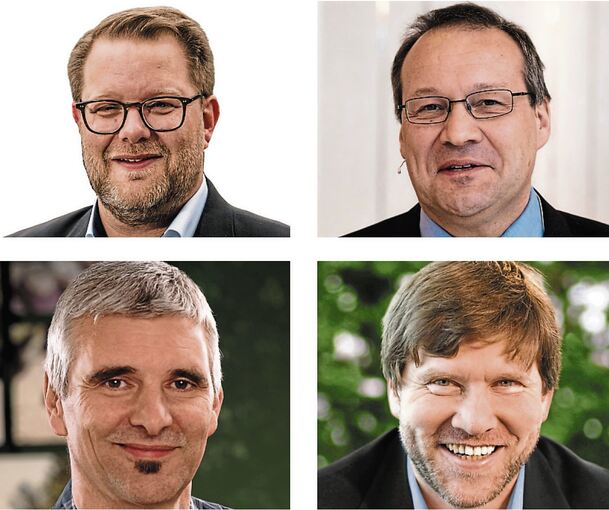 Stellen sich heute Abend auf einer Podiumsdiskussion unserer Zeitung im Schwieberdinger Bürgerhaus (im Uhrzeigersinn): Bürgermeister Nico Lauxmann, der regionale Planungsdirektor Thomas Kiwitt, der Abgeordnete Markus Rösler und der BUND-Kreischef Ste