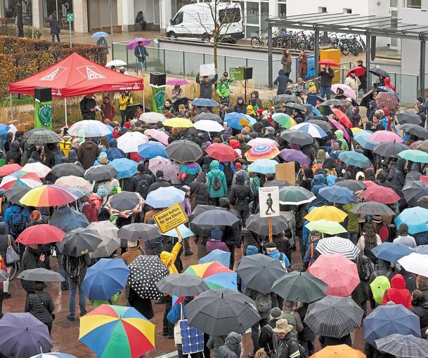 Zwei Stunden laufen die Demonstranten durch Ludwigsburg und lassen sich auch vom Regen nicht abhalten. Ihre Absicht: Politiker dazu zu bringen, mehr für das Klima zu tun. Fotos: Andreas Becker