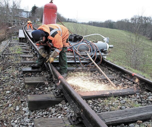 Die Schienen der Nebenbahnstrecke bei Vaihingen werden auf einer Länge von 3,1 Kilometern durchtrennt. Im Januar beginnt der eigentliche Rückbau der Gleise. Foto: Albert Arning