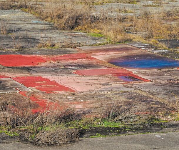 Die farbigen Bodenplatten sind mit Asbest belastet. Fotos: Holm Wolschendorf