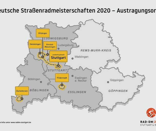 Austragungsorte der deutschen Straßenradmeisterschaften 2020. Grafik: Rad-DM 2020