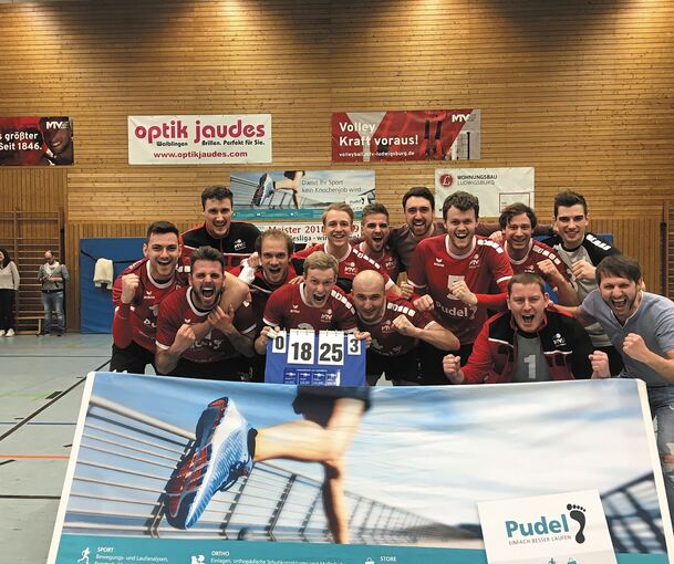 Freude und Erleichterung: Die Volleyballer des MTV Ludwigsburg spielen auch in der nächsten Saison in der 3. Liga. Foto; privat