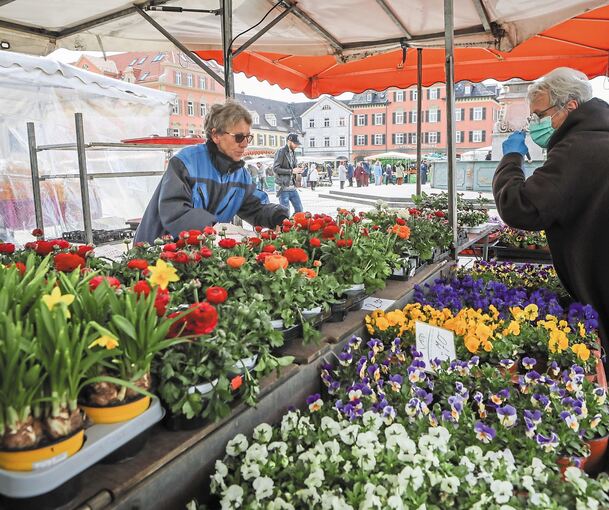 Die Blumenhändler verkaufen ab sofort auf dem Rathausplatz.Foto: Theiss