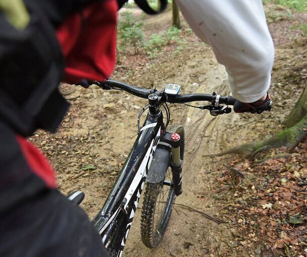 Ein Mountainbiker heizt durch den Wald: Einen offiziellen Trail soll es in Gerlingen auch künftig nicht geben – weil es Radler nicht davon abhalte, abseits der Routen zu fahren. Foto: Seeger/dpa