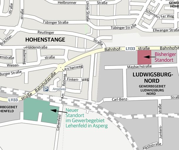 Der neue Standort des Wertsoffhofs (grün) in Asperg. Schon Ende des Jahres soll er öffnen. Grafik: Klaus-Peter Graf, LKZ