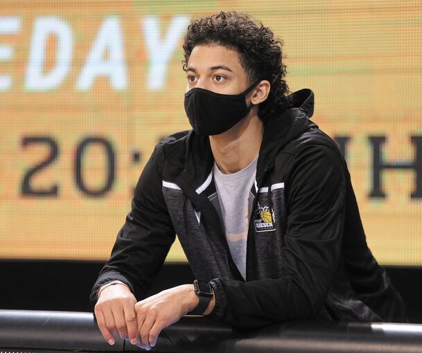 Bald auch im Riesen-Trikot zu sehen? Jonah Radebaugh am vergangenen Sonntag in der MHP-Arena bei der Partie der Ludwigsburger gegen s.Oliver Würzburg. Foto: Baumann