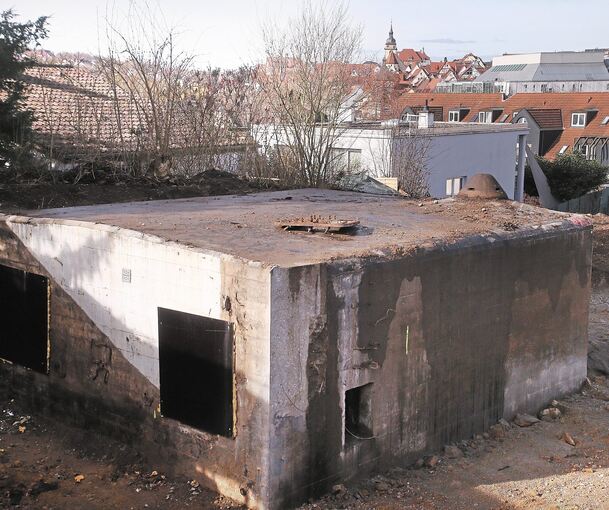 Der jetzt freigelegte Bunker an der Großingersheimer Straße. Weil er unter Denkmalschutz steht, bleibt er erhalten. Fotos: Alfred Drossel