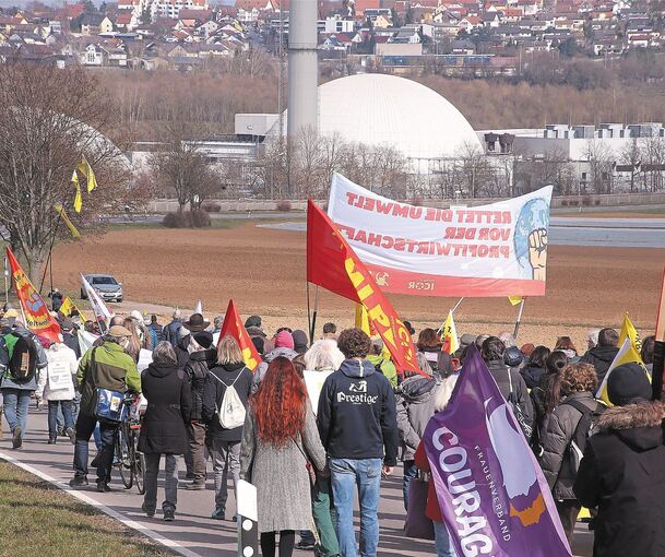 Protestmarsch: die Demonstranten auf dem Weg zum Kernkraftwerk. Fotos: Alfred Drossel