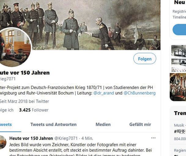 So präsentiert sich „Heute vor 150 Jahren“ auf der Plattform Twitter. Screenshot: LKZ