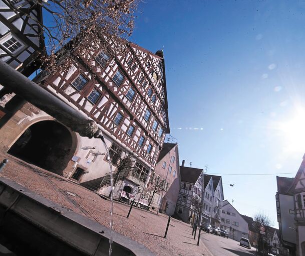 Alles eine Frage der Perspektive: Das Beilsteiner Rathaus.Foto: Alfred Drossel