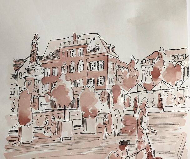 Die Marktplatzszene von Thomas Wüst, die zugunsten von „Helferherz“ versteigert wird.Foto: privat