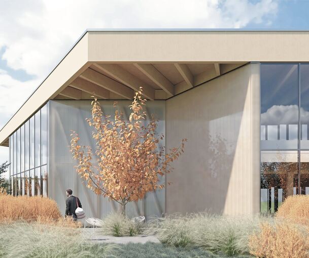 So wird die Fassade des neuen Trumpf-Bildungszentrums einmal aussehen. Foto: Trumpf/p