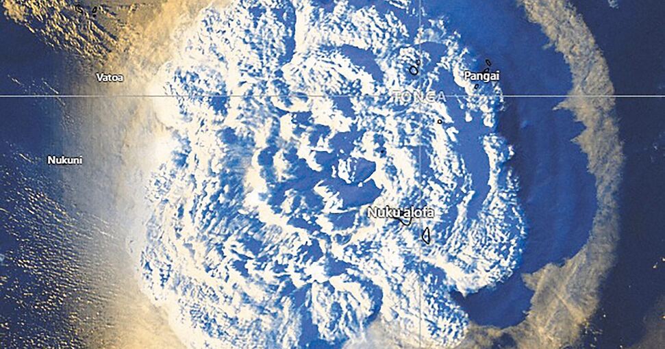 Satellitenaufnahme des Vulkanausbruchs im Pazifik. Foto: AAP Image/Tonga Meteorological Services/dpa