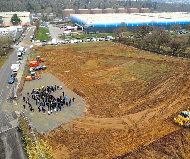Drohnenblick auf den neuen Standort der Jetter AG im Marbacher Energie- und Technologiepark.Foto: H. Wolschendorf