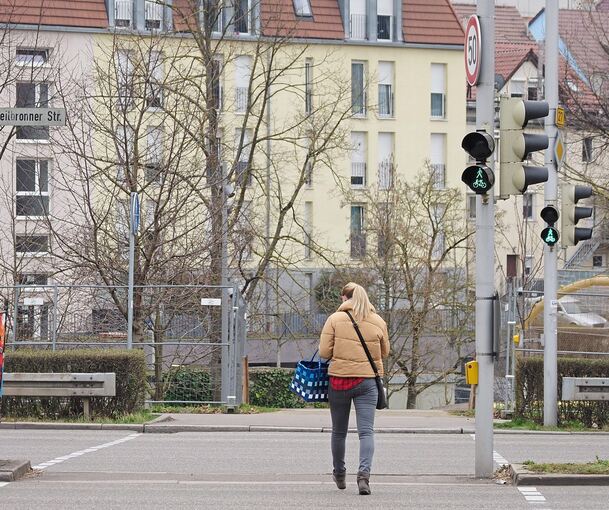 Die Verkehrsinsel für Fußgänger fällt kaum auf, so schmal ist sie. Foto: Holm Wolschendorf