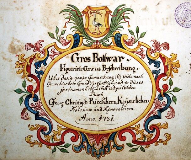 Das Titelblatt der figurierten Grenzbeschreibung aus dem Jahr 1731. Foto: Stadtarchiv Großbottwar