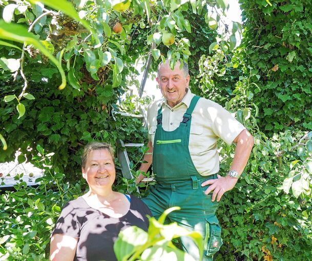 Magdalene und Hans-Joachim Schmid unter dem 140 Jahre alten Birnbaum.