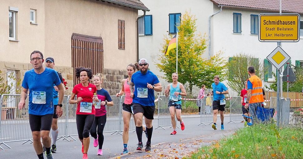 Läufer auf der Strecke des Bottwartal-Marathons. Foto: Holm Wolschendorf