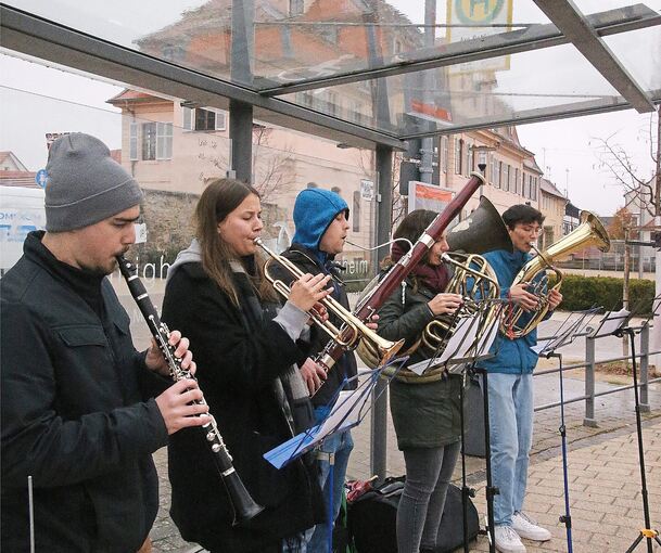 In der Stadt sorgt ein Musikensemble der Stadtkapelle Bönnigheim für Stimmung. Foto: Alfred Drossel