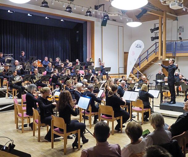 Alle Augen auf den Dirigenten: Jasper Lecon begeistert mit dem Strohgäu-Sinfonieorchester. Foto: Holm Wolschendorf