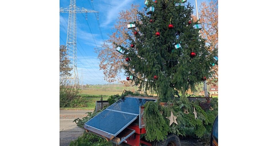 Ein Solarpanel fängt Sonnenenergie ein, damit die Lichterkette am mobilen Weihnachtsbaum leuchten kann. Fotos: privat