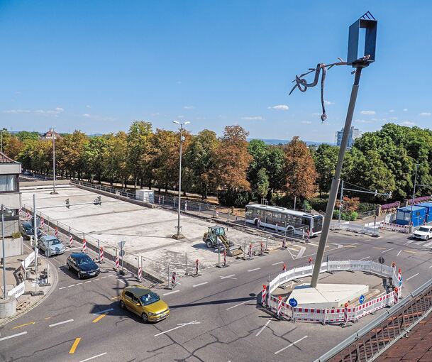 So sah es im Sommer 2022 aus: Während der Baustelle gab es einen provisorischen Kreisverkehr. Archivfoto: Holm Wolschendorf
