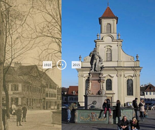 Ganz neu: Mit einer App auf dem Handy kann man auf eigene Faust auf Tour durch Ludwigsburg gehen. An verschiedenen Punkten wird im Bild gezeigt, wie es hier früher ausgesehen hat.