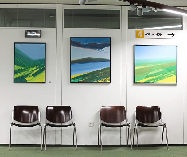 Landschaftsmalereien von Ulrich Zeh in der Schau im Kreishaus. Foto: Ramona Theiss