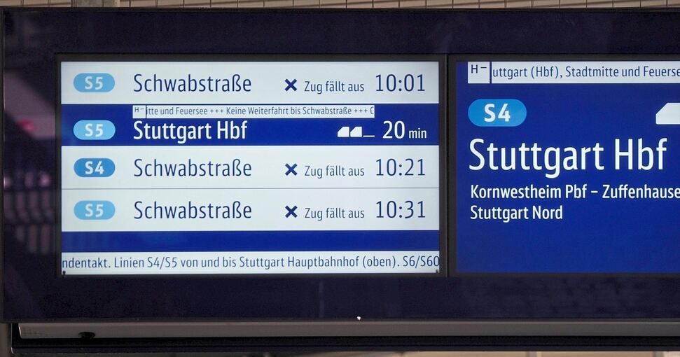 S-Bahn-Anzeiger am Ludwigsburger Bahnhof: Kaum ein Tag vergeht derzeit ohne Störung. Archivfoto: Julia Schweizer
