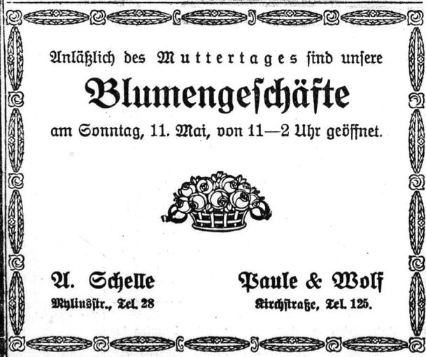 1924 wirbt ein Blumengeschäft mit dieser Anzeige. .Archiv: LKZ