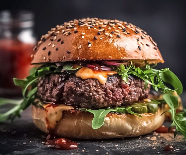 Saftiges Fleisch, Salat und Soßen gehören auf jeden Fall auf einen Burger. Foto: BlazingDesigns/stock.adobe.com
