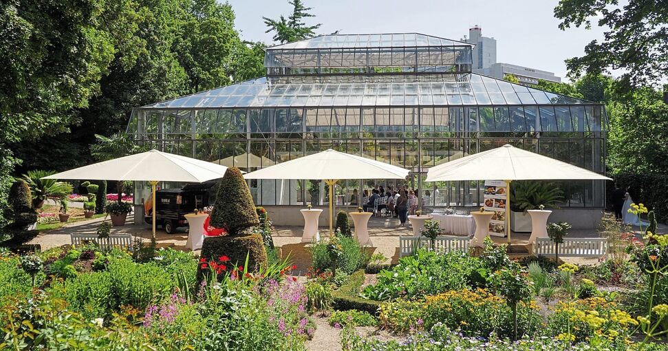 Lichtdurchflutet und von Grün umgeben: Für circa 1000 Euro lässt sich die Orangerie mieten.