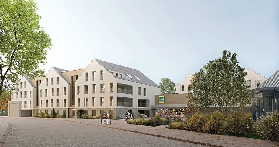 Hat das Supermarkt-Projekt in Pleidelsheim trotz Paulus-Pleite eine Zukunft? Visualisierung: Architektengemeinschaft Schilling Escher Steinhilber