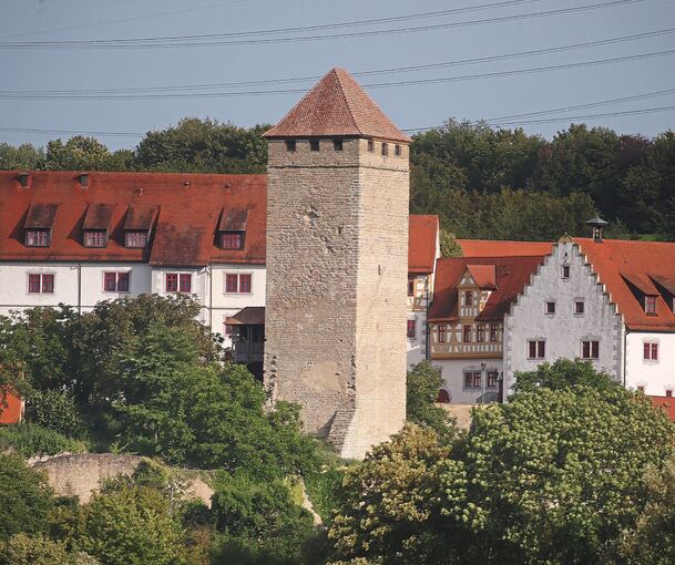 Am Bergfried von Schloss Liebenstein sind die Gerüste gefallen. Foto: Alfred Drossel