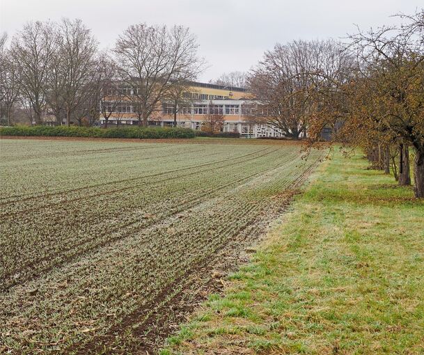 „Schulcampus Ost“ in Kornwestheim: Auf der freien Fläche soll der Erweiterungsbau entstehen. Im Hintergrund ist die Theodor-Heuss-Realschule zu sehen.