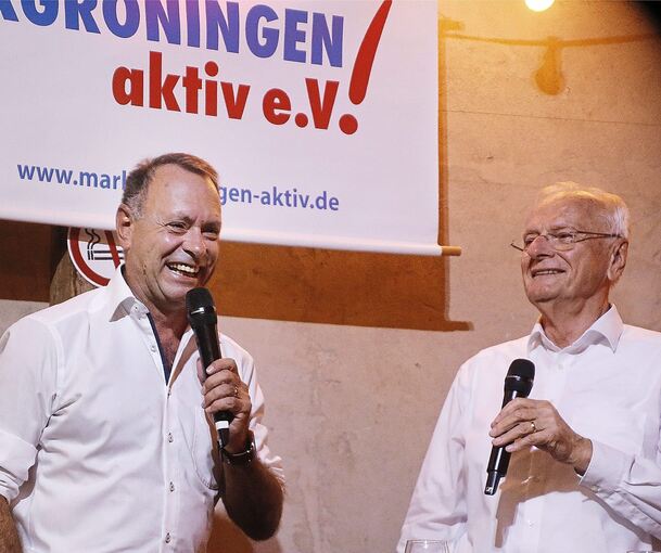 Moderator Wolfgang Milde mit dem Polizeipräsidenten Thomas Wild (links). Foto: Alfred Drossel