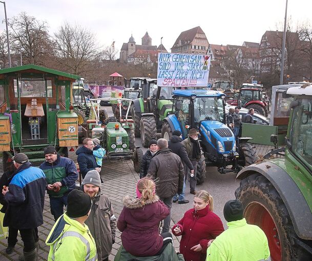 Über hundert Traktoren machen auf dem Parkplatz in Besigheim Station.Foto: Alfred Drossel