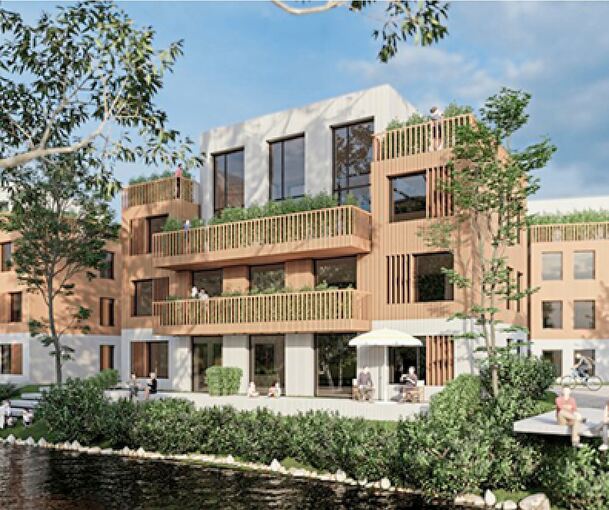 Die Visualisierung zeigt die Ansicht der Gebäude von der Bottwar. Visualisierungen: Semodu AG