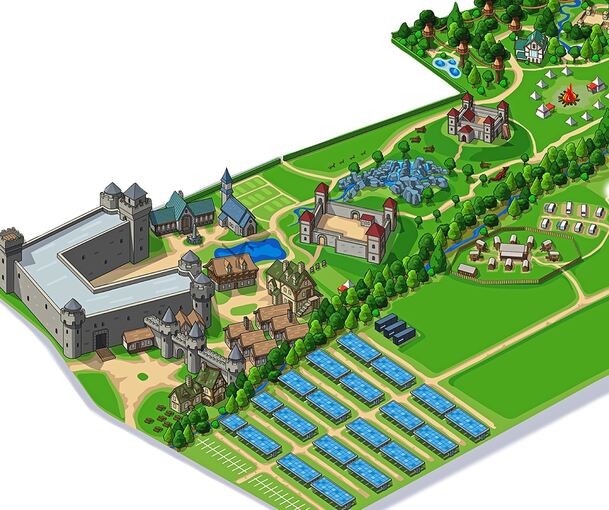 „Authentische Erlebnisse ohne elektrische Fahrgeschäfte“: Das wollen die Initiatoren Christoph Schlude und Ariane Fingerle in ihrem mittelalterlichen Abenteuerpark bieten. Visualisierung: privat