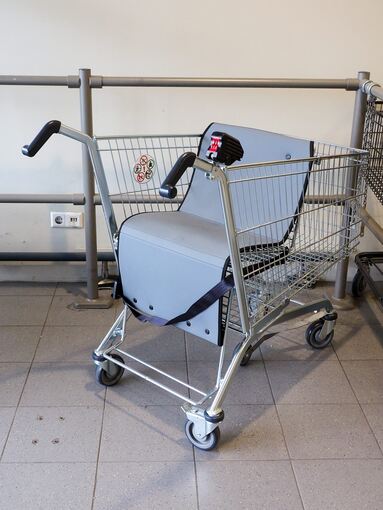 Ein etwas anderer Einkaufswagen: Auf Maike Auers Bitte hin ist er im Asperger Edeka angeschafft worden. Foto: Holm Wolschendorf