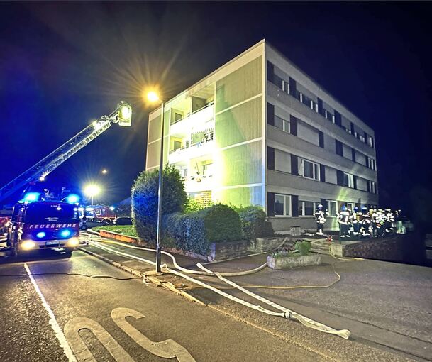 Mit einer Drehleiter mussten die Bewohner gerettet werden. Mit einer Drehleiter mussten die Bewohner gerettet werden.