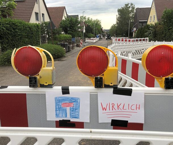 Dass in der Südlichen Alleenstraße kein Durchkommen ist, unterstreichen Anwohner mit eigenen Hinweisen. Rechts: verirrter Bus bei haarigem Wendemanöver.