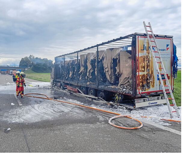 Der ausgebrannte Lkw an der A81.