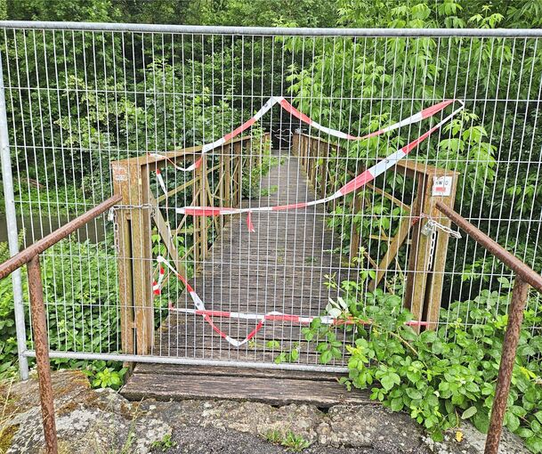 Der schmale Steg über die Enz hat ausgedient. Die Stadt Mühlacker hat ihn aus Sicherheitsgründen gesperrt.