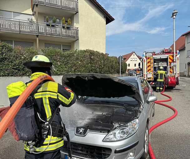 Die Wehr sicherte ein rauchendes Auto ab.