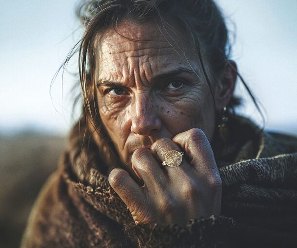 Kühne Erscheinung, dank KI: Eine Frau aus dem ersten Jahrtausend, mit goldenem Ring, ziert die Plakate, die für die Große Landesausstellung werben.