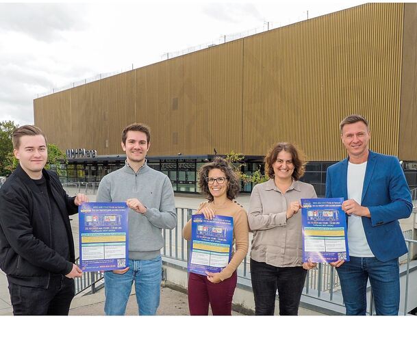 Stellen die „Nacht der Ausbildung“ gemeinsam auf die Beine: Anselm Schaub (von links), Leander Audehm, Anne-Céale Graber, Carolin Rössle und Thilo Mateja von den Wirtschaftsjunioren Ludwigsburg. Die MHP Arena wird am 22. Oktober als wichtiges Drehkre